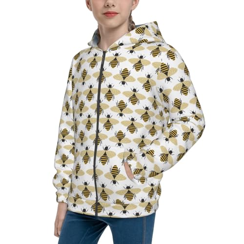 Honey Bees Kid Hoodies Boys Zip Up Sweatshirts Girls Pullover with Pocket