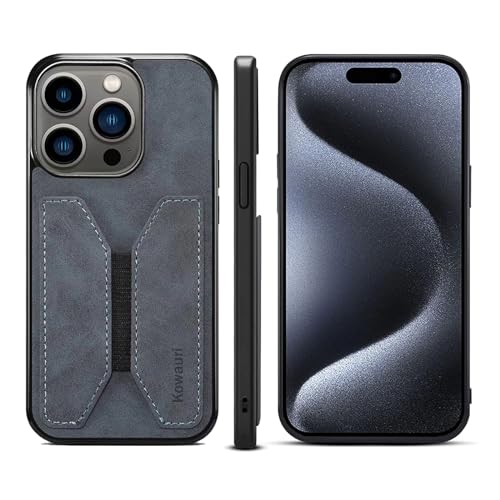 Kowauri Case for iPhone 15 Pro, PU Leather Wallet Case with Credit Card Slot Holder Ultra Slim Protector Case for iPhone 15 Pro (6.1 inch), Gray