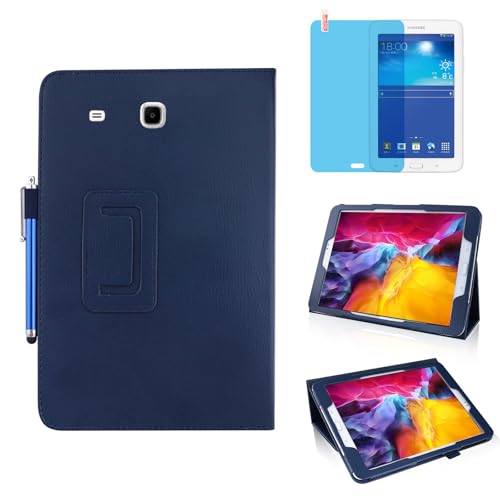 Slim Leather Case for Samsung Galaxy Tab 3 Lite 7.0 Inch 2014 (SM-T110 T111 T113 T116), Multi-Angle Stand Full-Protective Tablet Cover Book Case with Stylus Pen,Screen Film (Blue)