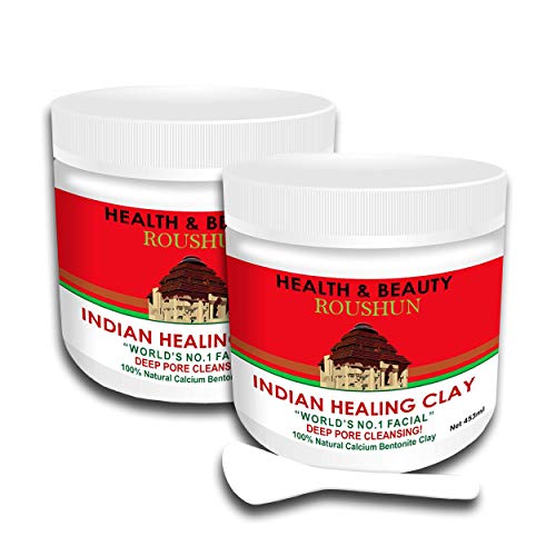 Roushun Secret Indian Healing Clay - 100% Natural Calcium Bentonite Clay - Best Deep Pore Cleansing Mask - 1lb - 2PK