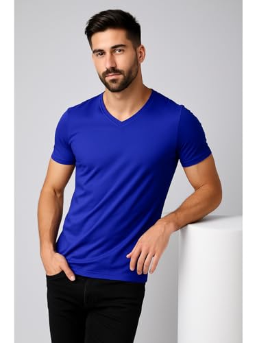 Image of Friskers Men's V-Neck Short Sleeves Cotton T-Shirt - Casual T-Shirt, Regular Fit