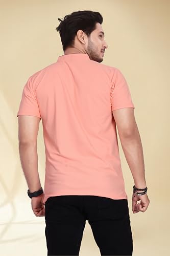 Image of BAGHADBILLO Men's and Boy's Polyster T-Shirt with Mandarin Collared Neck Half Sleeves Closuer Button and Regular Fit | Polo t Shirt for Man