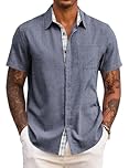 COOFANDY Mens Casual Shirts Short Sleeves Summer Shirts for Men UK Holiday Beach Shirt with Pocket Dark Blue L