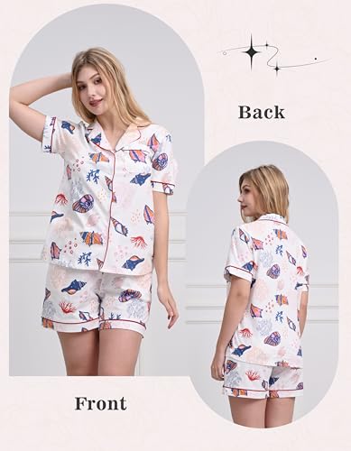 Image of NAP BOUND 100% Cotton Pajamas for Women Sets 2 Pieces Pjs Button short sleeves with Pockets Soft Sleepwear Loungewear XS-XXL