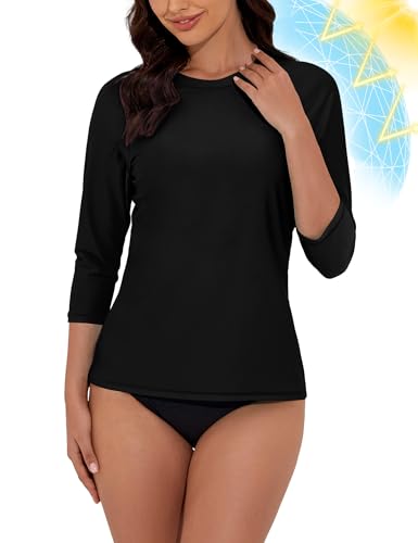 Tournesol Women's Rash Guard 3/4 Sleeve Swim Shirts SPF & UV Protection Rashguard Swimsuit Tops Round Neck Swimwear Top2