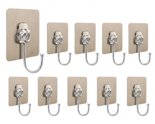 Image of CERLINK Golden Large Adhesive Hooks for Wall Heavy Duty Waterproof Wall Hooks for Hanger Hooks, Stainless Steel Towel and Coats Wall Hook to Use Inside Kitchen, Bathroom, Home and Office Pack 10