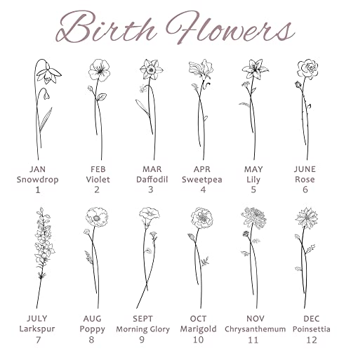 Anavia Multiple Birthday Month Flowers Necklace Connection of Family and Friends, Personalized Engraved Floral Coin Necklace, Customized Birthday Jewelry Gift for Mother New Mom4