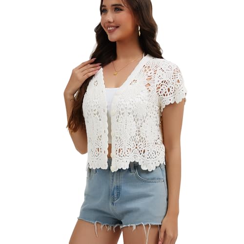 Image of Women's Short Sleeve Bolero Shrugs Crochet Lace Open Cardigan
