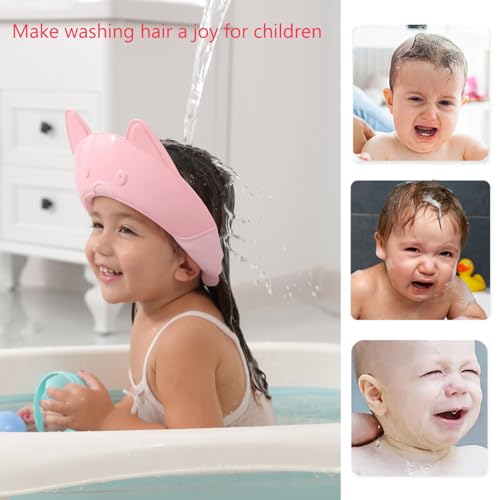 Image of Shower Cap for Kids, Baby Shower Cap bath wash Shampoo rinser shield Hat Adjustable head hair Visor Protection Toddler and Children,Prevent water from entering eyes and ears (Pink fox)