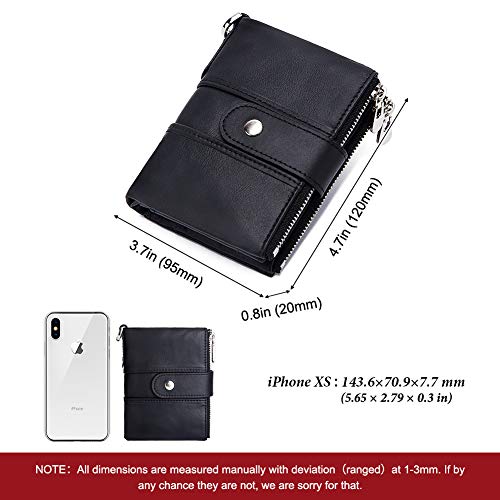 Image of Men's Top Grain Leather RFID Blocking Wallet with Chain, Multi-Pocket Bifold for Daily Use & Travel