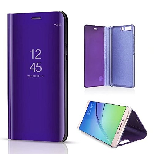 Huawei P10 Plus �P�[�X, Translucent Window View Flip Wallet Stand �J�o�[, Shiny Plating Make Up Mirror, TAITOU Smart Sleep/Awake Hard 