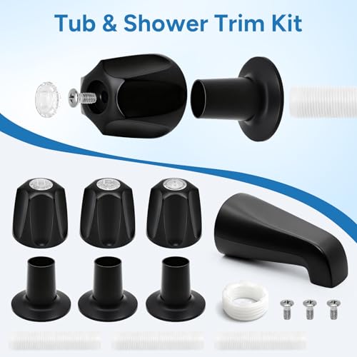 Juego de grifería para bañera, negro mate, 3 piezas: perillas para ducha y espita para bañera, compatible con Price Pfister Verve miniatura 7