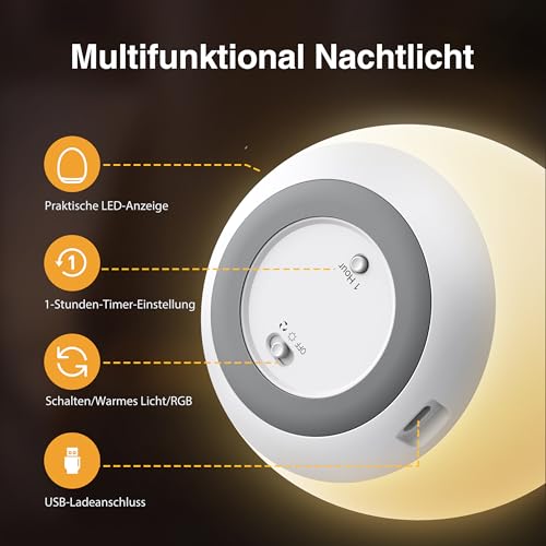 JolyWell Nachtlichter für Kinder, Nachtlicht Baby mit 8 Farbwechselmodi und Dimmfunktion, Baby Nachtlicht Ei mit Timer und Touch-Steuerung… – Ansicht 6