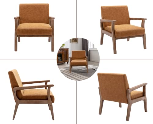 Cimoo Faux Leather Armchair Recliner Mid Century Modern Accent Chair Comfy Upholstered Lounge Chair Indoor Arm Chair With Wood Frame For Bedroom Living Room, Vintage Tan #TOP5