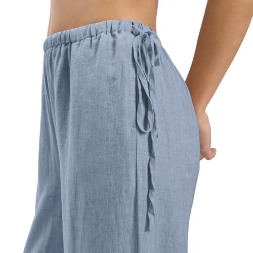 Amazhiyu Women's 100% Linen Pants Summer Casual Wide-Leg Lounge Palazzo Pockets3