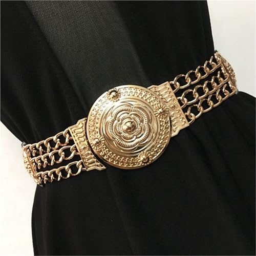 1PCS Women Flower Gold Belts Ladies Elastic Metal Waist for Dress Chain4