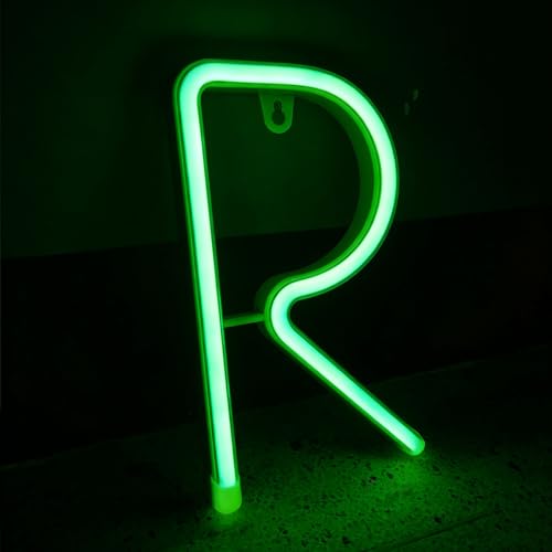 shulovehua Letrero LED de neón con letra R verde vintage, luces LED de doble potencia, sin decoloración, para exhibición de tiendas, telón de fondo de boda, decoración del hogar, bar, arte de pared