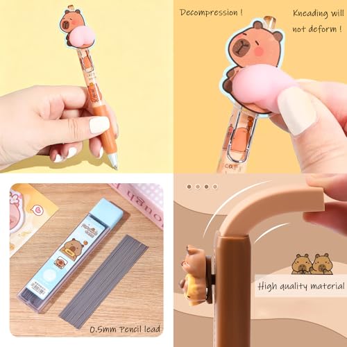 Image of KEYDUACU Cute Water Cavy Pencil Case with Hairstyle Kit, Large Capacity Water Guinea Pig Cute Animal School Supplies Bag with Pencil Set & 10-Color Pen(Brown)
