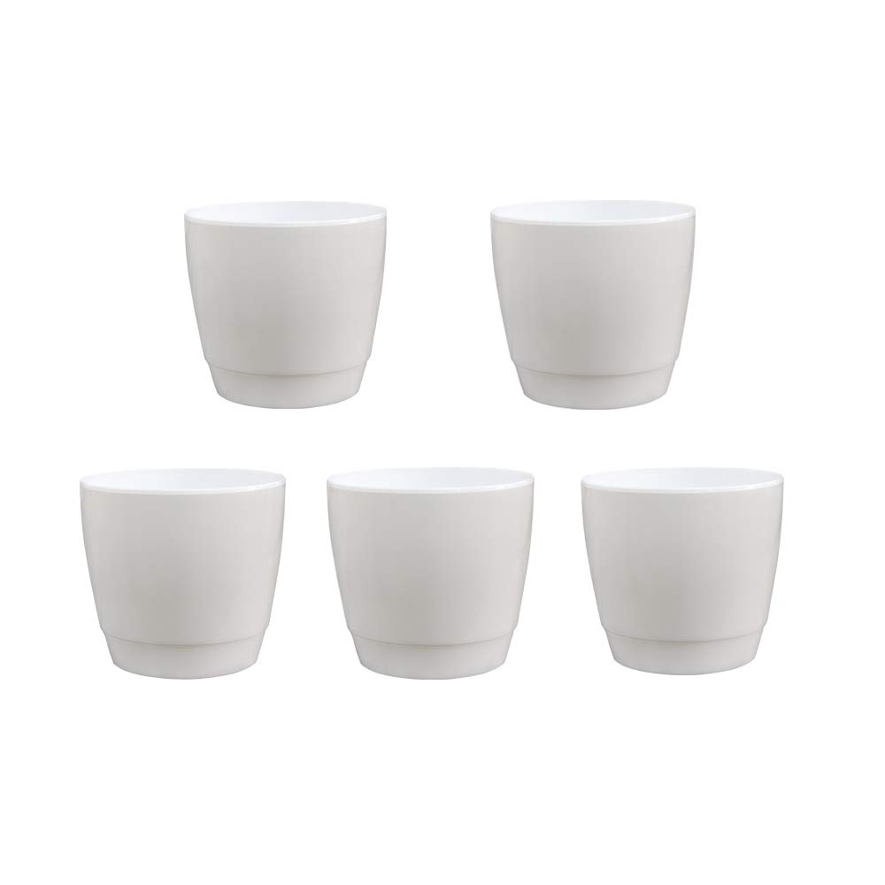 White Plastic Pot Cover 14cm Simple and Stylish Design Perfect for House Plants, Sturdy Wipe Clean Plastic Ideal for Floor, Windowsill, Table 5 x14cm White Plastic Pot by Thompson and Morgan (5)