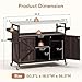 Zevemomo Outdoor Grill Cart with Storage Space, Stainless Steel Tabletop Outdoor Kitchen Island, Fir Wood Outdoor Buffet Cabinet with Lockable Casters for Grilling, Brown
