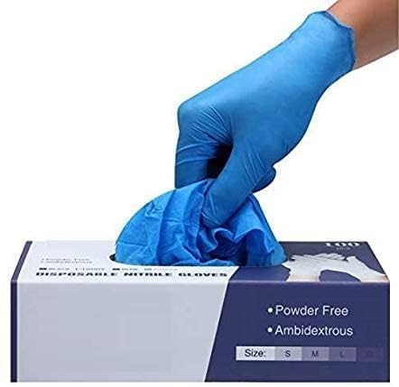 PRAIMA Surgicals Powder Free Nitrile Gloves, Food Grade, Hand Disposable Gloves - 100 Count - Blue (100, Small)