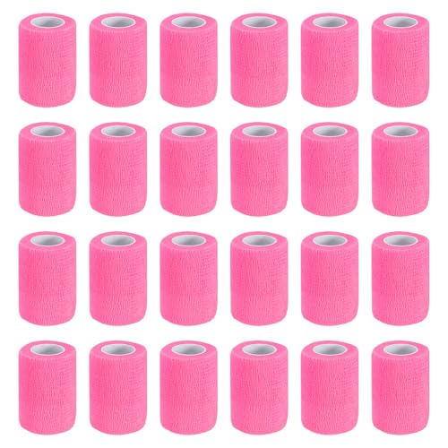 Bandage auto-adhésif rose vif 177x3 pouces PATIKIL pour le sport et maintien de la cheville 24pcs