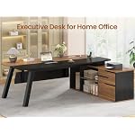 SEDETA 71" Executive Desk with File Cabinet, Large Office Desk with Drawers and Shelves, L Shaped Computer Desk with Power Outlets, Business Furniture Desk Workstation for Home Office, Walnut - Image 4