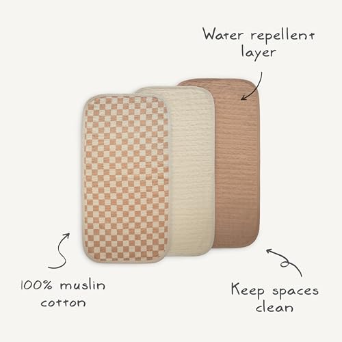 mushie Waterproof Changing Pad Liners | 100% Organic Cotton | Set of 3 (Blush Combo) - Thumbnail 2