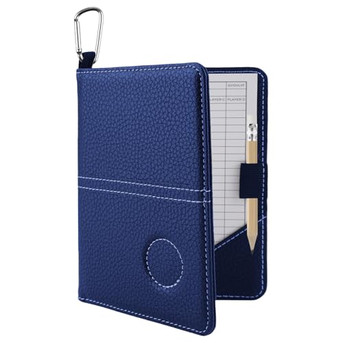 AHRLIC Leather Golf Scorecard Holder Set Waterproof Golf Card Holder with Pencil and 2 Scorecards Portable Foldable Design Ideal Golf Scorecard Pocket Notebook for Men & Women