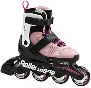 Rollerblade Microblade Kid's Adjustable Fitness Inline Skate, Pink/White, Junior, Youth Performance Inline Skates