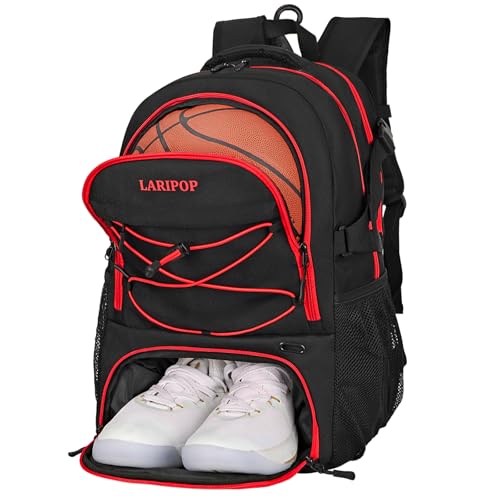 LARIPOP Basketball Backpack Large Sports Basketball Bag with Dedicated Ball Slot & Ventilated Shoe Compartment for Soccer Volleyball Gym Training Travel