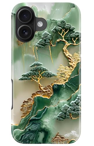 Image of Goodon for iPhone 16 Plus Case Cute - Wireless Charging Compatible - Dual-Layer Hard Shell + Silicone Cover - Protective Phone Case with Trendy Designs for Women - Gold Inlaid Jade Carving