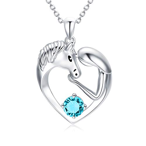 AOBOCO 925 Sterling Silber Pferde Kette Mädchen, Pferde Schmuck Geschenke für Mädchen Frauen (Simulierter Blauer Zirkon) Cover