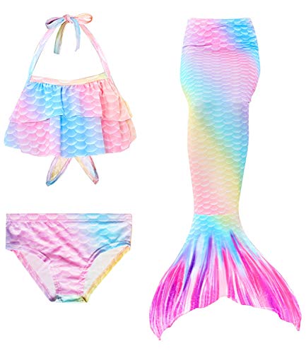 Le SSara Girls Colorful Mermaid Pattern Traje de baño Bikini Establece Traje de baño para Cosplay Party (130, GB15)