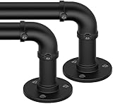 Black Curtain Rods 2 Pack, Outdoor Blackout Curtain Rod, Wrap Around Industrial Heavy Duty Curtain Rods for Windows 28 to 48 Inch,1 Inch Drapery Rods, Rustic Pipe Curtain Rod Set of 2, Black