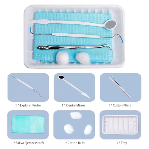 Yearn Cozy 20 Sets Disposable Dental Tools for Teeth Inspection, 5 Pcs Sterile Packaging Teeth Cleaning Tools, Dental Mirror Explorer Probe Plier Family Oral Care Tool
