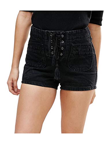 SS7 - Pantalones cortos de tela vaquera para mujer, talla 8 a 14, color negro Negro Negro Denim 38