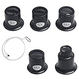 5 Stück Uhrmacherlupe 3x/5x/10x/15x/20x Juwelierlupe Mit Lupe Stahlring Uhrmacher Auge Okular, Lupenbrille Monokular für Schmuck Diamanten Uhr