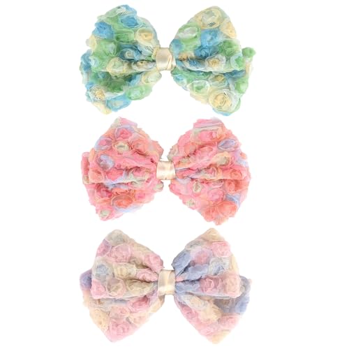 Wecoe Lazos para el cabello para niñas 3 piezas pascuales lazos florales de malla Clips de cabello broches Accesorios lindos para niñas miniatura 1