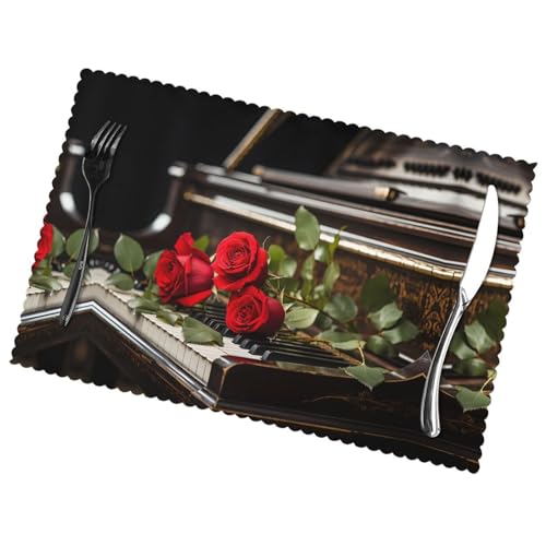 Sets de table extérieur antidérapants 45x30 cm rose rouge piano
