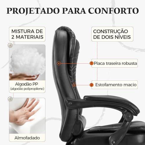 Cadeira De Escritório, Cadeira De Com Apoio Para Os Pés E Encosto Ajustável（Preto）