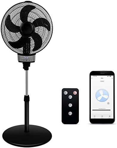 AZOUTDOOR 18 Inch Pedestal Standing Fan,Safe Oscillating Pedestal Fan,3-Speed 8H Timer with Wifi,Height&Wind Speeds Adjustable Fan,Quiet Oscillating Stand Fan for Home, Office, Bedroom