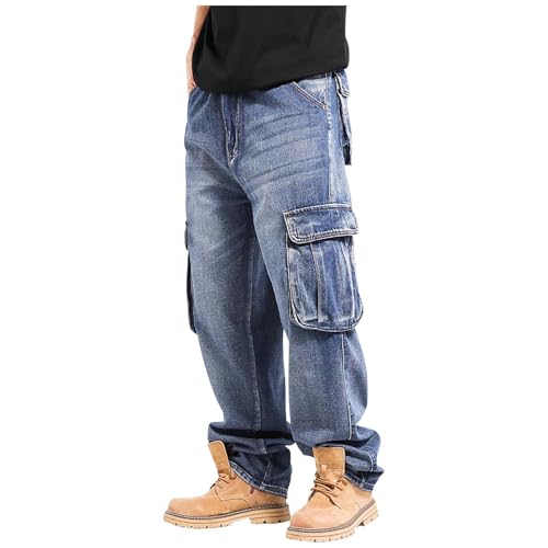 Mens Jeans Pants Stylish Casual Travel Baggy Washed Utilty Work Denim Pants Loose Fit Travel Clothes Carpenter Jeans