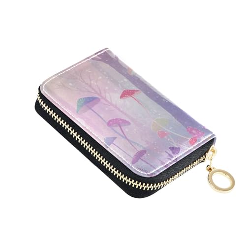 Burbuja Magic Forest Mushrooms Credit Card Holder for Women Men RFID Blocking, Leather Accordion Zipper Card Case Wallet 11 Slots