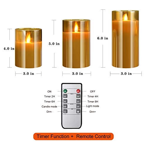 Led Flickering Flameless Candles Set of 3 Battery Operated Moving Wick Candle Luxury Glass Real Wax Remote Control Home Wedding Decor,4in 5in 6in Pack of 3 - Thumbnail 6