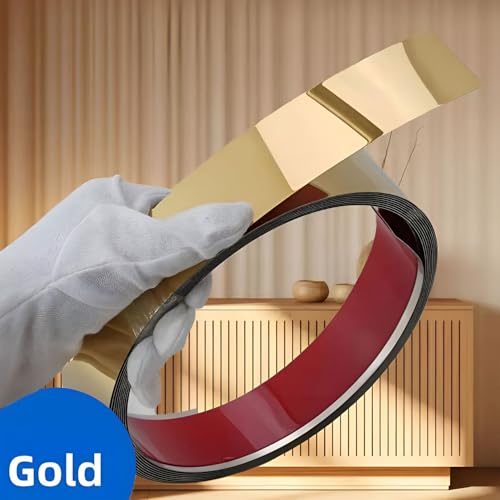 Image of VOLO Stainless Steel 5 Meter Mirror Finish Weather Strip - Waterproof Self-Adhesive Tape for Tile Gap, Wall, Cabinet, Kitchen & Floor - Peel & Stick Adhesive Strip (GOLD, 40MM (1.5 INCH))