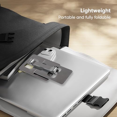 Image of Cell Phone Stand, Foldable Aluminum Adjustable Phone Holder for Desk Portable Travel Holder Office Desk Accessories Compatible for iPhone 14 Pro Max X Xr Samsung,iPad Mini, Tablets Up to 8 inch Grey
