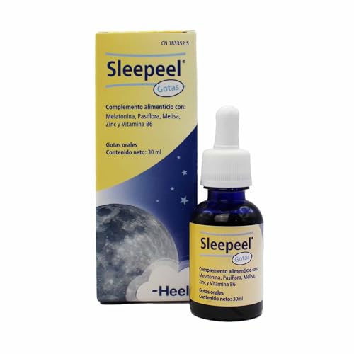 Heel - Sleepeel Gotas, con Melatonina, Pasiflora, Melisa, Zinc y Vitamina B6, Mejora la calidad del Sueño, Disminuye el Cansancio, Apto para Veganos - 30 ml