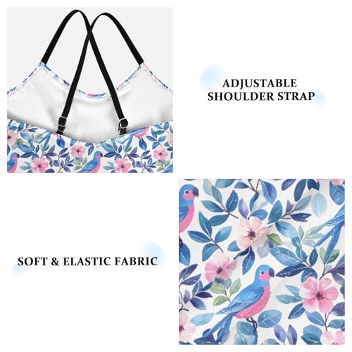 senya Girls Swimsuits One-Piece Swimwear Tie Bathing Suit Beach Summer Round Neck 9-10T Bird Flower Pattern3