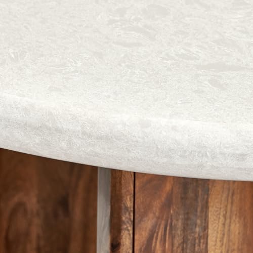 Image of Home Centre | Pristyn 6 Seater Tables | Dining Set for Home | Mango Wood, Composite Marble Top | Grey | 1 Year Warranty